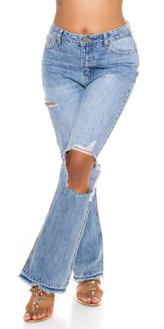 bootcut hoge taille jeans met uitsparingen blauw
